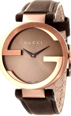 Gucci Womens YA133309 Interlocking Brown Strap Watch