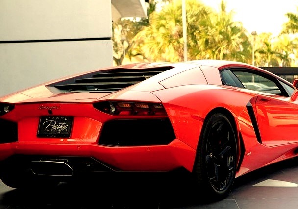 Front and Back of Orange Red Lamborghini