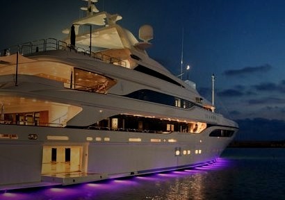 Huge Super Yacht on Water at Night